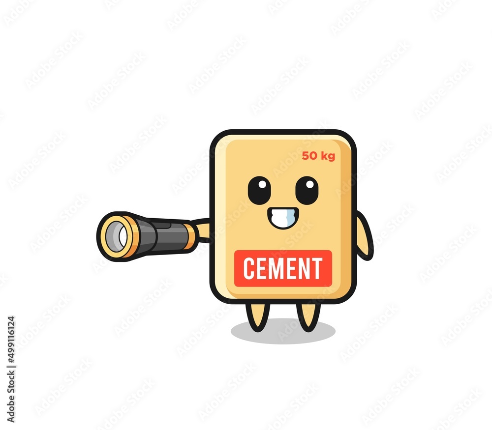cement sack mascot holding flashlight cement sack mascot holding flashlight