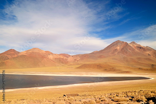 Laguna Miscanti, amazing brackish water lake at the elevation of 4,120 meters above sea level, Atacama desert, Antofagasta region, northern Chile photo