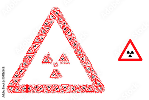 Recursive combination radioactivity warning icon. Vector mosaic is created with randomized rotated radioactivity warning icons. Recursion combination from radioactivity warning icons.