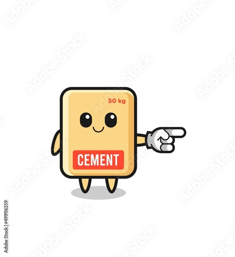cement sack mascot with pointing right gesture
