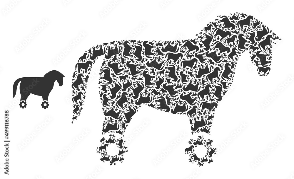 Fractal collage wheeled horse icon. Vector collage is composed from recursive rotated wheeled horse parts. Fractal collage from wheeled horse icons. Fractal collage wheeled horse icon. Vector collage is composed from recursive rotated wheeled horse parts. Fractal collage from wheeled horse icons.