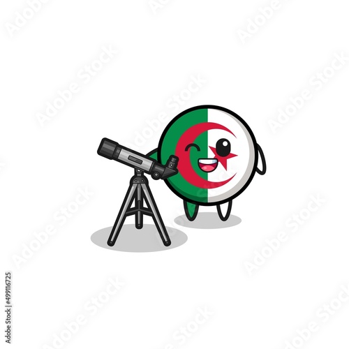 algeria flag astronomer mascot with a modern telescope