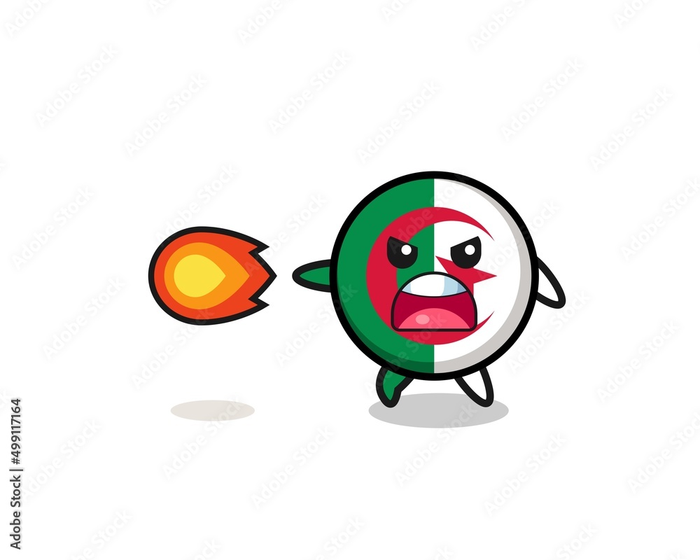 cute algeria flag mascot is shooting fire power