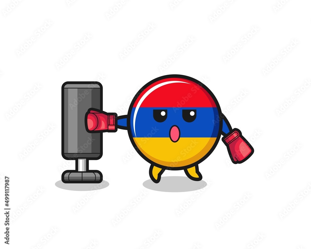 armenia flag boxer cartoon doing training with punching bag armenia flag boxer cartoon doing training with punching bag