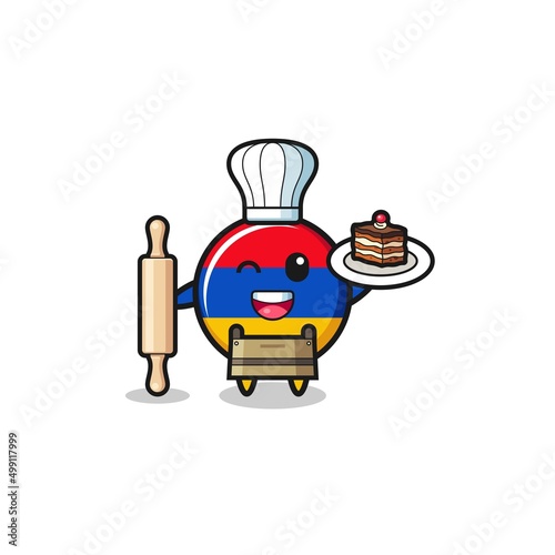 armenia flag as pastry chef mascot hold rolling pin