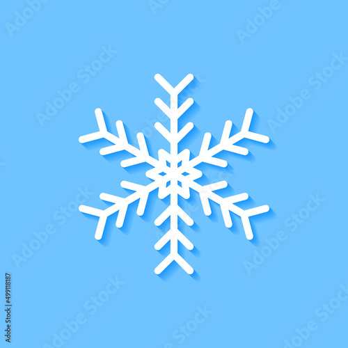 White snowflake icon on blue background, Vector.
