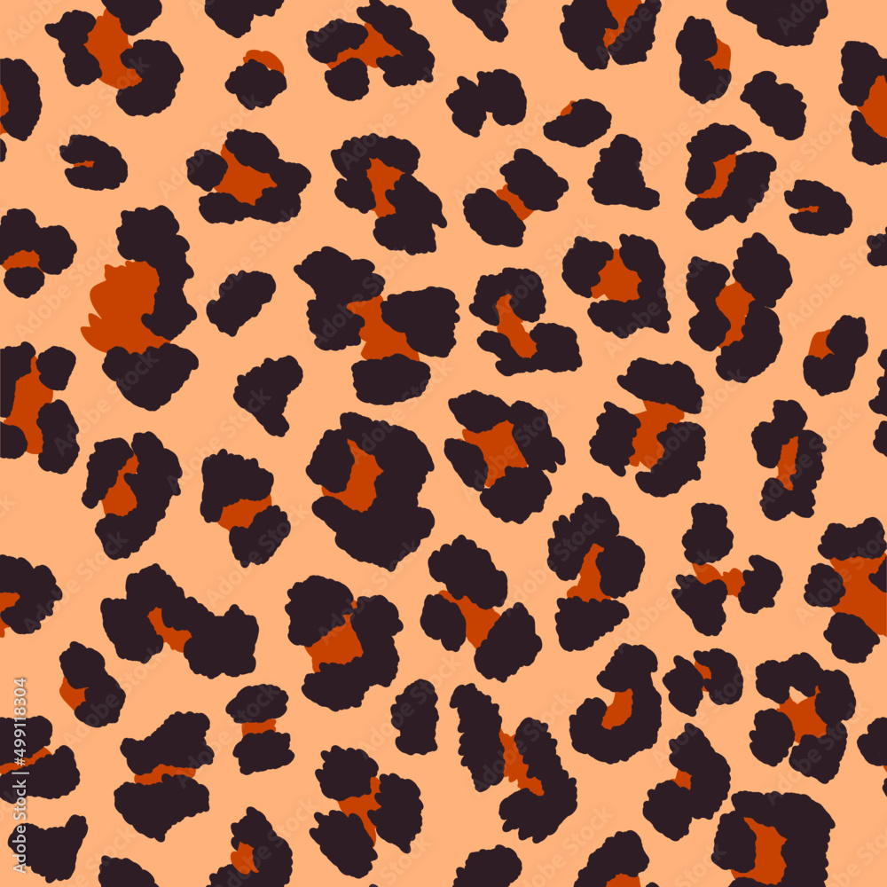Brown, khaki and  tan leopard spots in seamless, repeating pattern.
