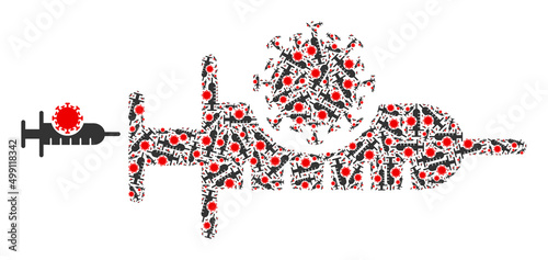 Recursion mosaic virus vaccine icon. Vector mosaic is composed of random rotated virus vaccine elements. Recursion mosaic for virus vaccine icons.