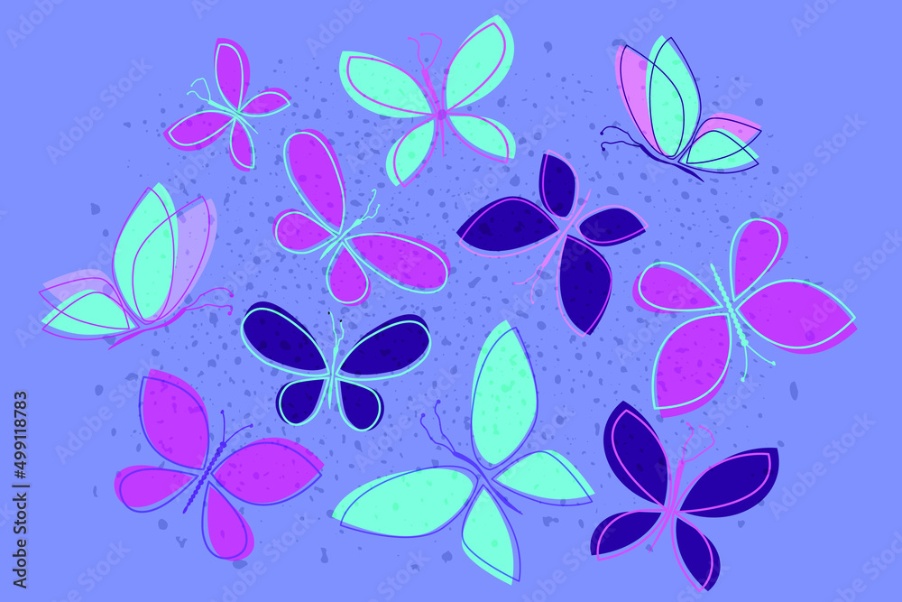 Fototapeta premium Cute colorful bright butterflies. Vector illustration. Clip art. Print.