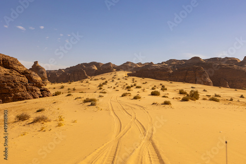 Natural outcrop rock formations in the Sharaan Nature Reserve in Al Ula  north west Saudi Arabia