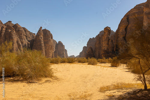 Natural outcrop rock formations in the Sharaan Nature Reserve in Al Ula, north west Saudi Arabia © hyserb