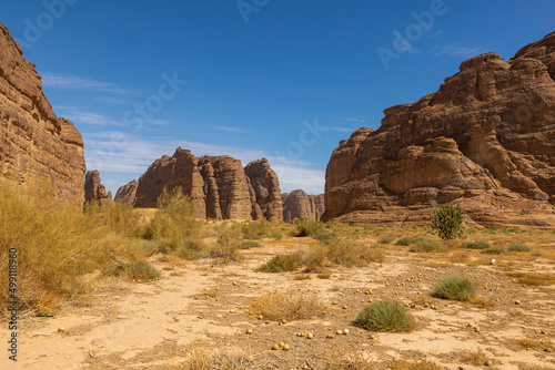 Natural outcrop rock formations in the Sharaan Nature Reserve in Al Ula, north west Saudi Arabia