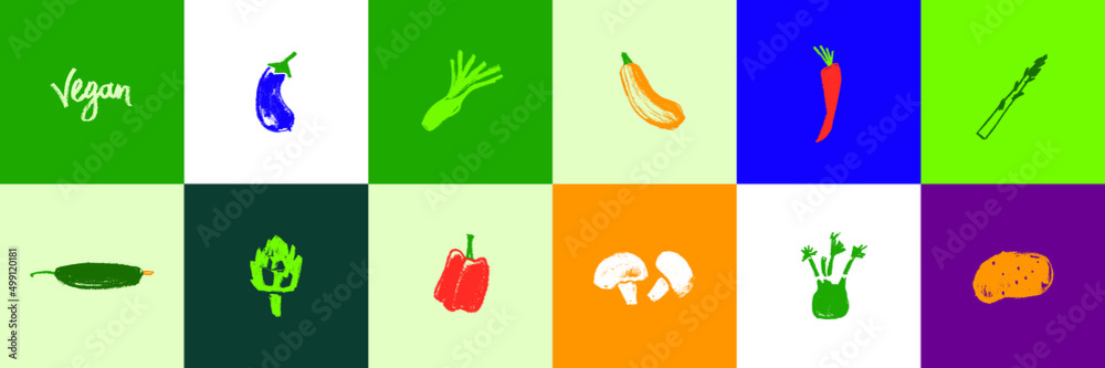 Vector vegetable icon set for organic food label, healthy eat packaging design. Green hand drawn mushroom symbol, potato icon, artichoke sign, celery Illustration, asparagus drawing, carrot insignia. Vector vegetable icon set for organic food label, healthy eat packaging design. Green hand drawn mushroom symbol, potato icon, artichoke sign, celery Illustration, asparagus drawing, carrot insignia.