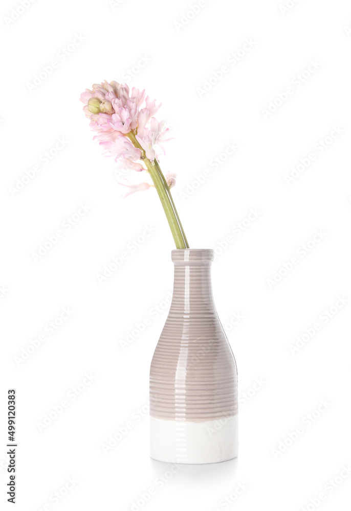 Vase with gorgeous hyacinth flowers on white background Vase with gorgeous hyacinth flowers on white background