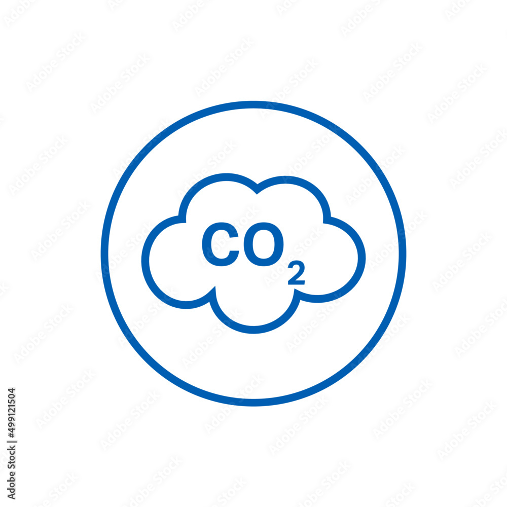 CO2 emissions cloud icon. Simple round blue co2 sky line icon for web and print isolated on white background. CO2 emissions cloud icon. Simple round blue co2 sky line icon for web and print isolated on white background.