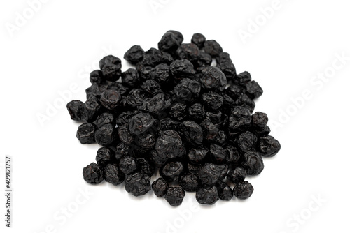 Dried blueberries isolated on a white background. Bulk blueberries. close up