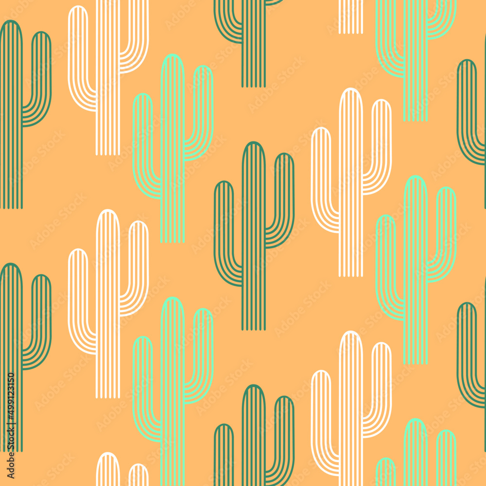 Vector seamless half-drop pattern, with cactus