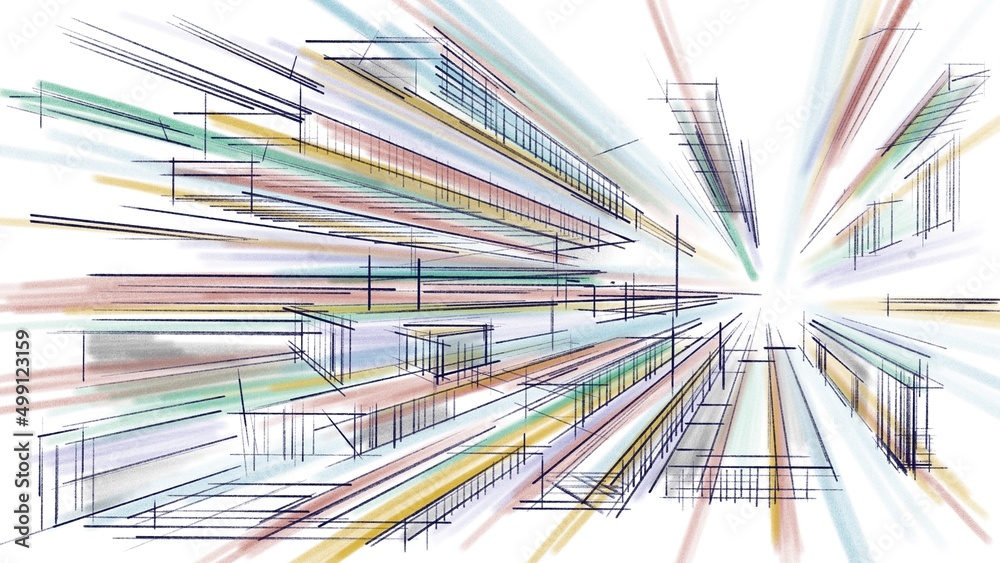 architectural abstract sketch pencil composition. made by hand.