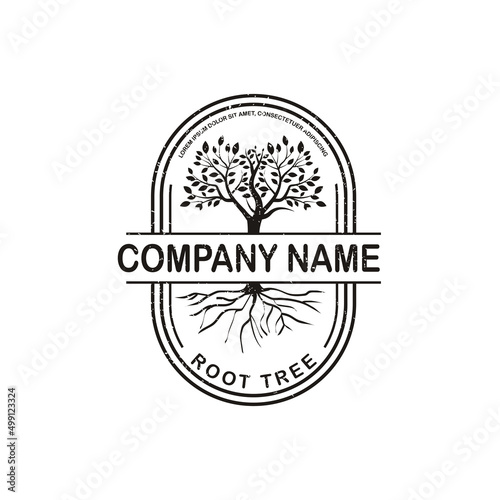 Vintage illustration of oak silhouette tree logo, vintage-style creeper