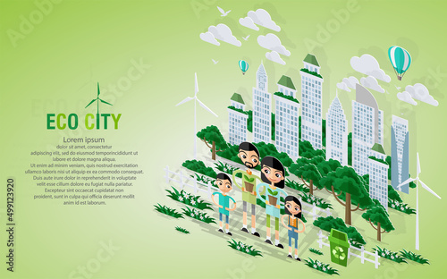 Green eco city and life with pop-up concept.
