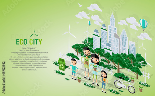 Green eco city and life with pop-up concept.
