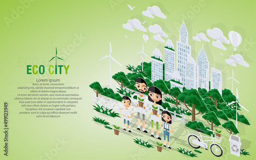 Green eco city and life with pop-up concept.