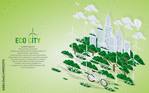 Green eco city and life with pop-up concept.