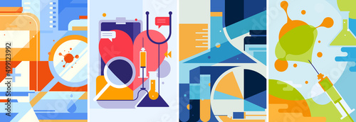 Set of medical posters. Placard designs in abstract style.