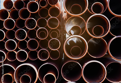close up sewer pipes prepared for installation.