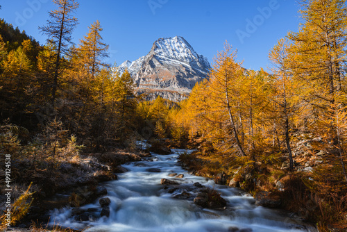 Monte Leone: the highest peak of the Lepontine Alps. photo taken inside the Alpe Veglia - Alpe Devero natural park, during an autumn day, near the village of San Domenico di Varzo,Italy - October 2021