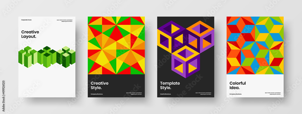 Modern mosaic shapes company identity layout bundle. Fresh magazine cover vector design illustration collection.