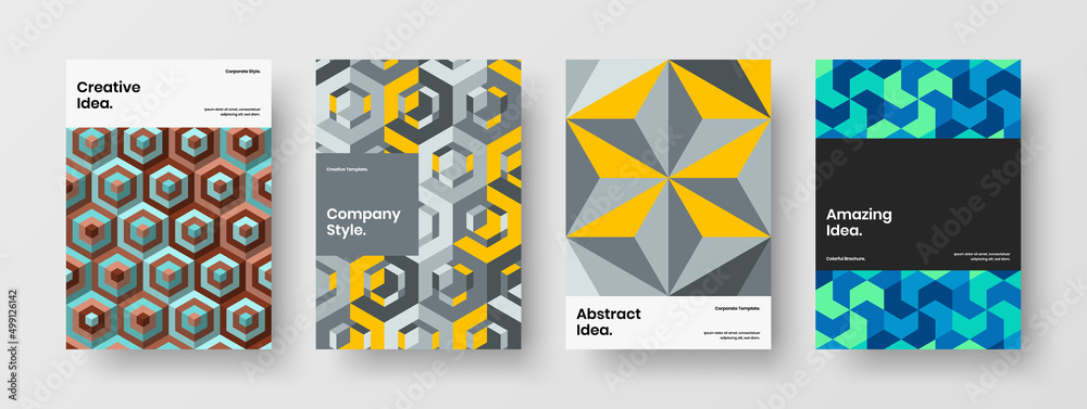 Multicolored geometric shapes booklet layout bundle. Premium pamphlet vector design template set.
