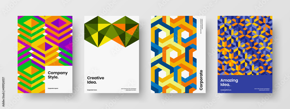 Fototapeta premium Colorful mosaic tiles company cover concept collection. Original corporate brochure vector design layout set.