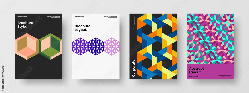 Abstract mosaic pattern booklet layout collection. Creative magazine cover A4 vector design concept bundle.