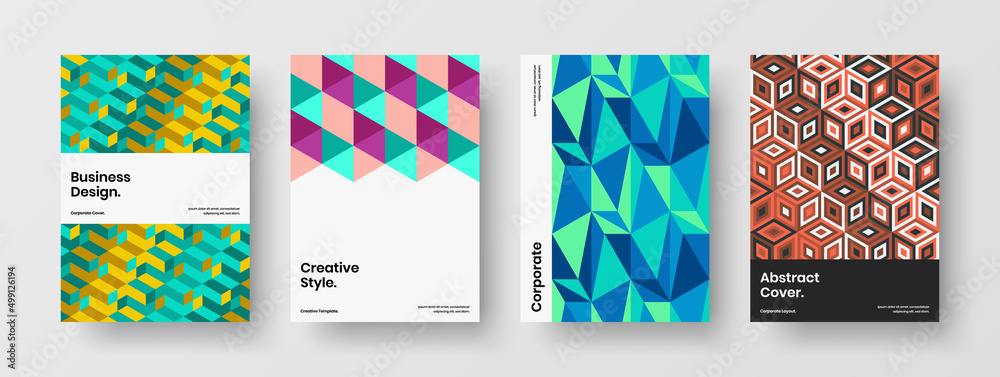 Abstract corporate brochure design vector template composition. Modern mosaic pattern handbill layout bundle.