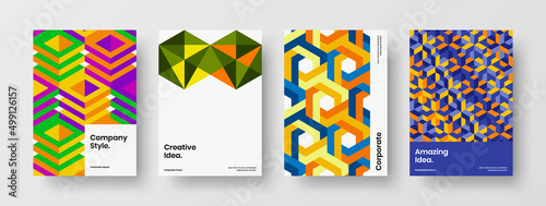 Colorful mosaic tiles company cover concept collection. Original corporate brochure vector design layout set.