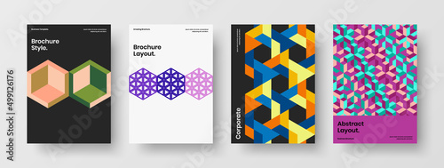 Abstract mosaic pattern booklet layout collection. Creative magazine cover A4 vector design concept bundle.