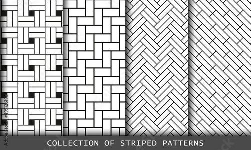 Vector set of tiled seamless patterns. Collection of Herringbone parquet laminate floor wall textures