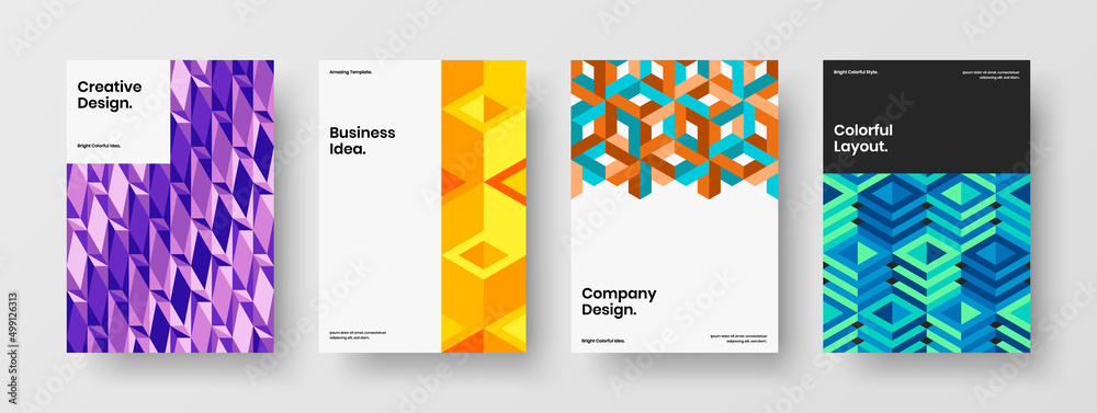 Naklejka premium Bright geometric shapes catalog cover layout set. Fresh booklet vector design concept composition.