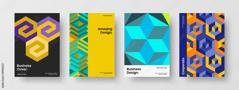 Creative mosaic pattern annual report illustration composition. Abstract catalog cover A4 design vector template collection. Creative mosaic pattern annual report illustration composition. Abstract catalog cover A4 design vector template collection.