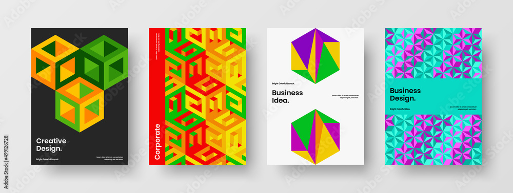 Creative catalog cover vector design template collection. Premium mosaic shapes annual report concept bundle.