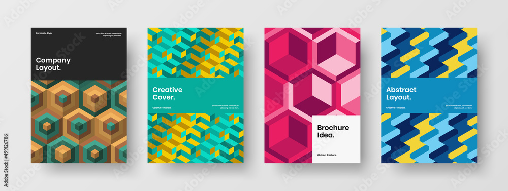 Creative corporate identity vector design layout set. Abstract mosaic tiles company brochure template bundle.