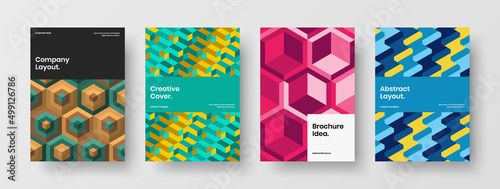 Creative corporate identity vector design layout set. Abstract mosaic tiles company brochure template bundle.