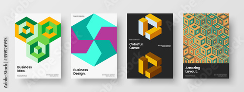 Free Download Multicolored catalog cover vector design concept collection. Amazing mosaic hexagons leaflet illustration bundle. - GFXLoad