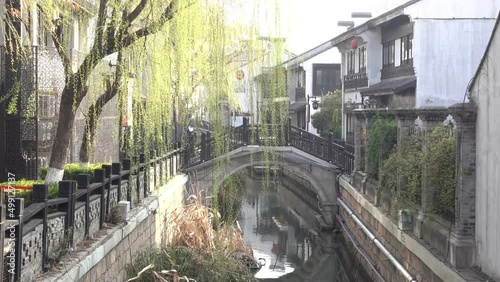 Chinese ancient town river and small bridge photo