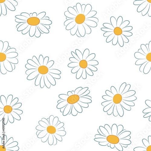 chamomile white flower seamless vector pattern for print