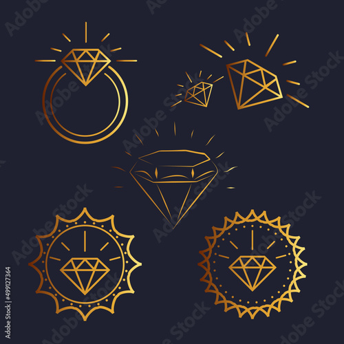 Elegant diamond and gold ring logo pack Vector