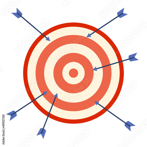 Dart arrow hit out of the dartboard in flat design on white background front view. Miss focus. Missing target.