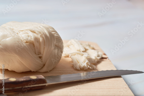 Photography Cheese for quesadillas, called oaxaca cheese or quesillo from Mexico