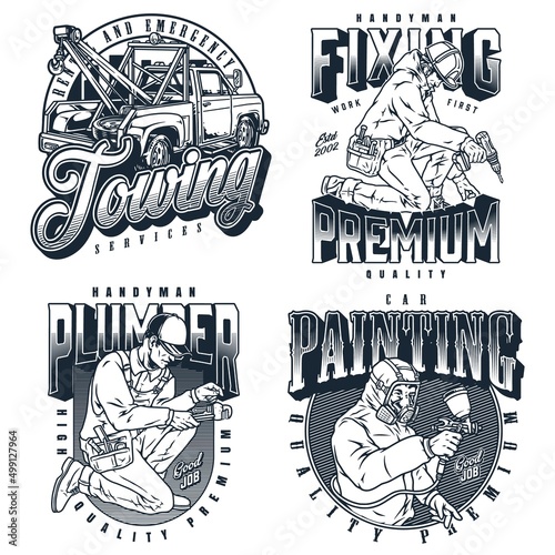 Employment monochrome vintage labels collection